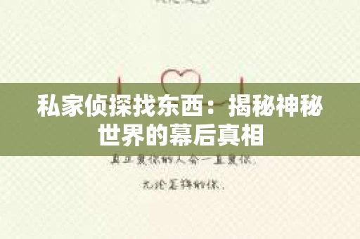 私家侦探找东西：揭秘神秘世界的幕后真相